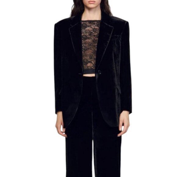 Sandro Velvet Blazer Jacket Black NWOT Size 38 US 10 - Picture 5 of 7